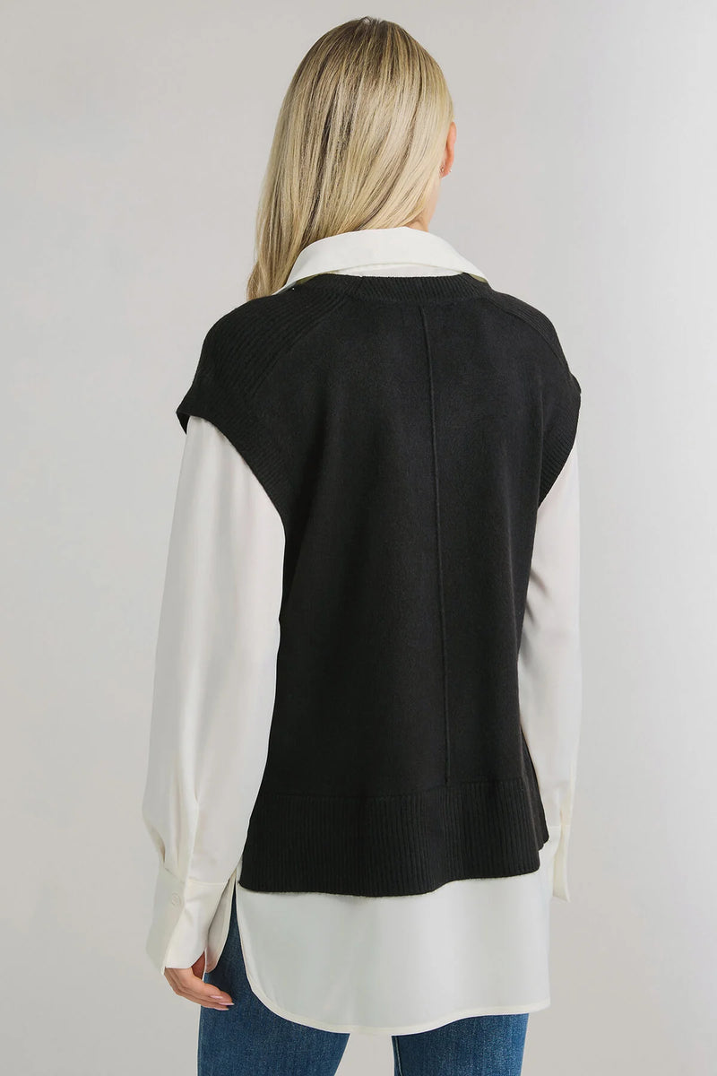 Elan: Sweater Vest Shirt Combo - Black