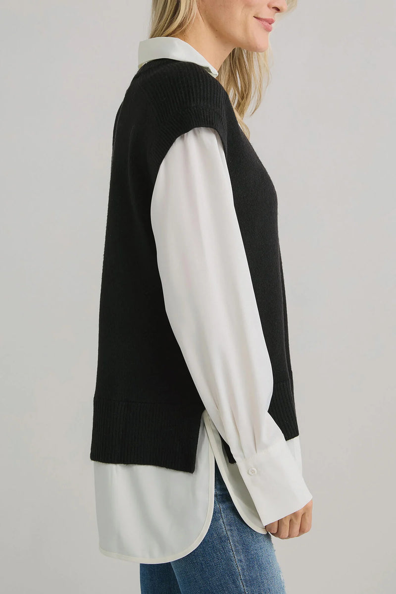 Elan: Sweater Vest Shirt Combo - Black