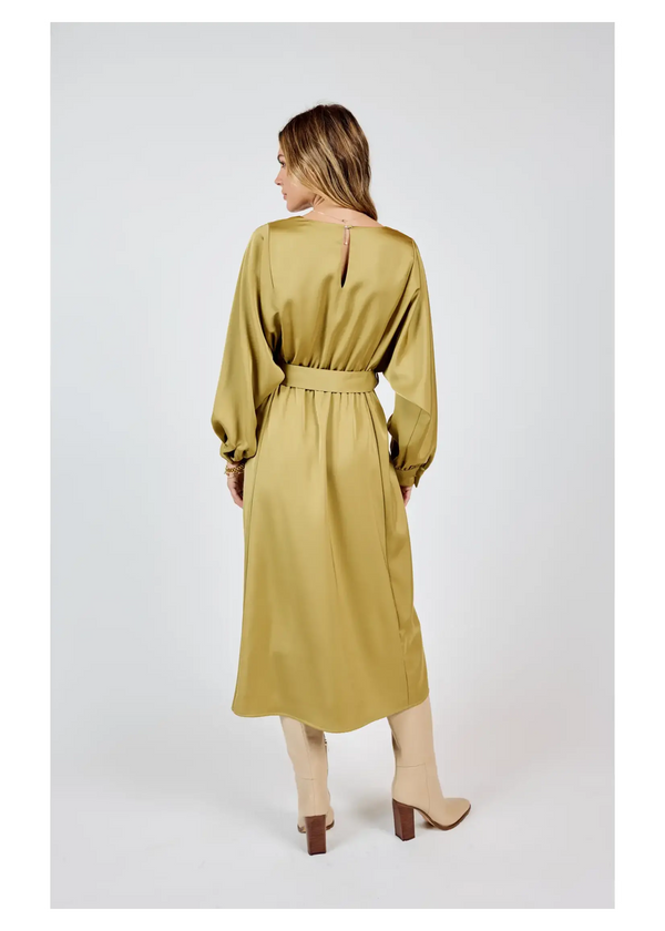 Mood Boost Dolman Midi Dress W/ Belt - Green