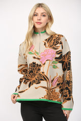 Bella Floral Jacquard Half Zip Sweater