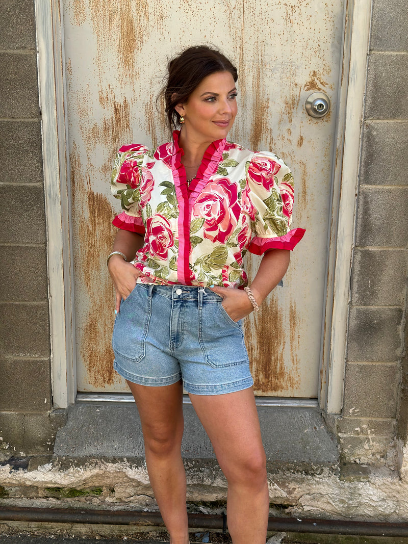 Show A Little Love Blouse- Pink/Green