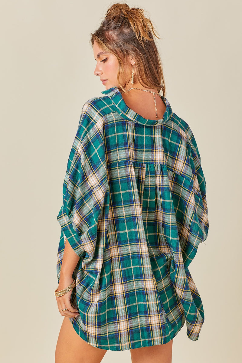 Oversized Plaid Button Down - Green Check