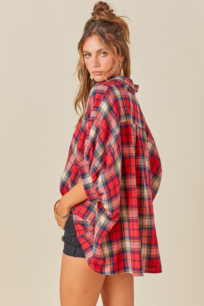 PRE ORDER: Oversized Plaid Button Down - Red Check