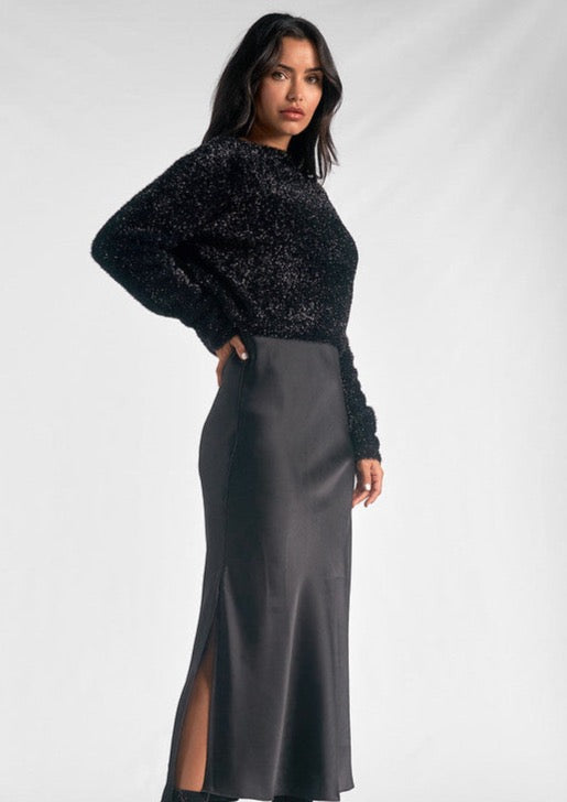 Elan Metallic Sweater & Dress Set - Black