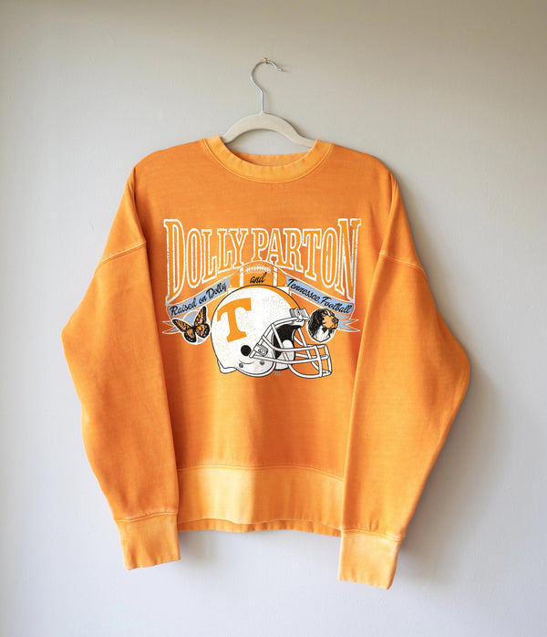 Raised On Dolly & Tennessee Football Orange Oversized Crew Sweatshirt