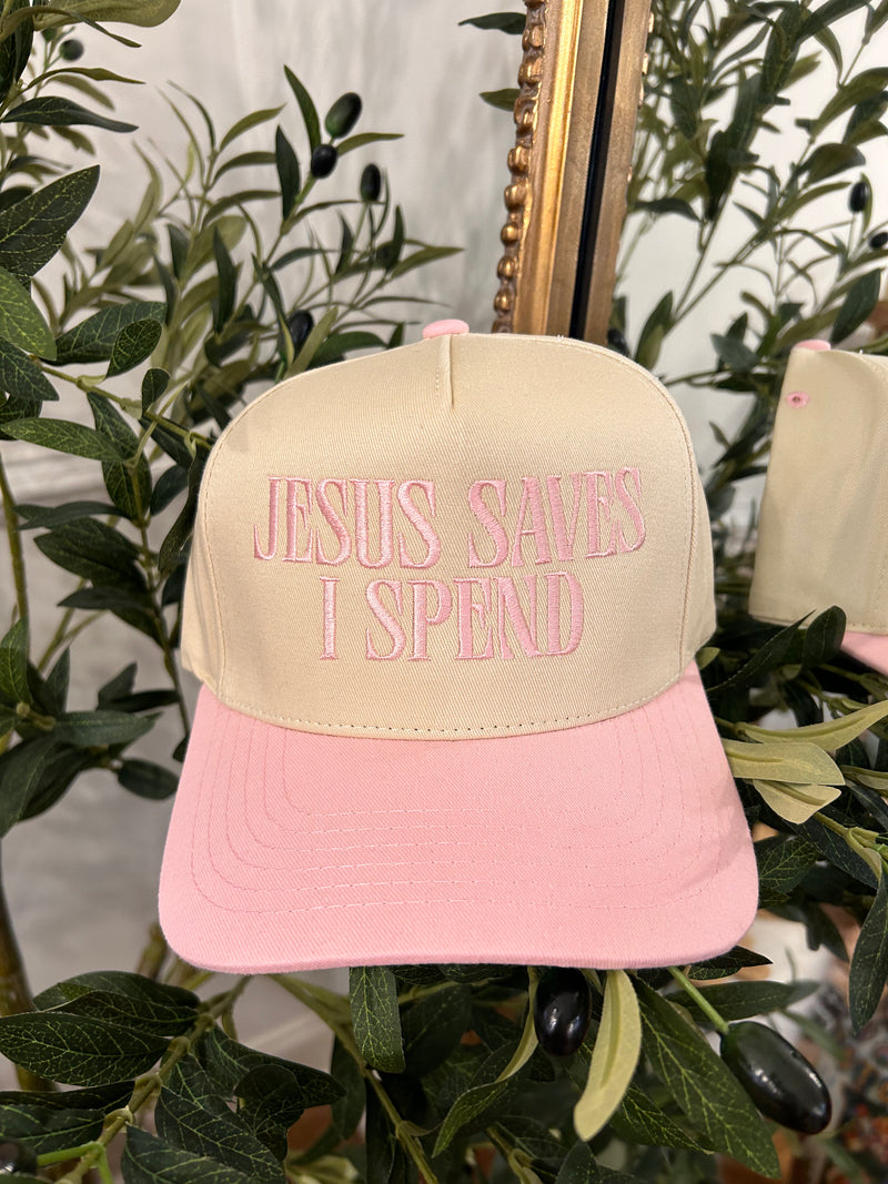 Jesus Saves I Spend Hat- Light Pink