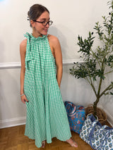 Julia Tie Neck Maxi Dress - Green Apple Gingham