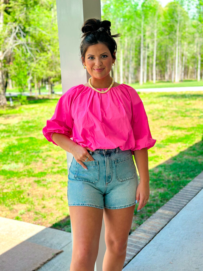 Georgia Puff Sleeve Top - Pink