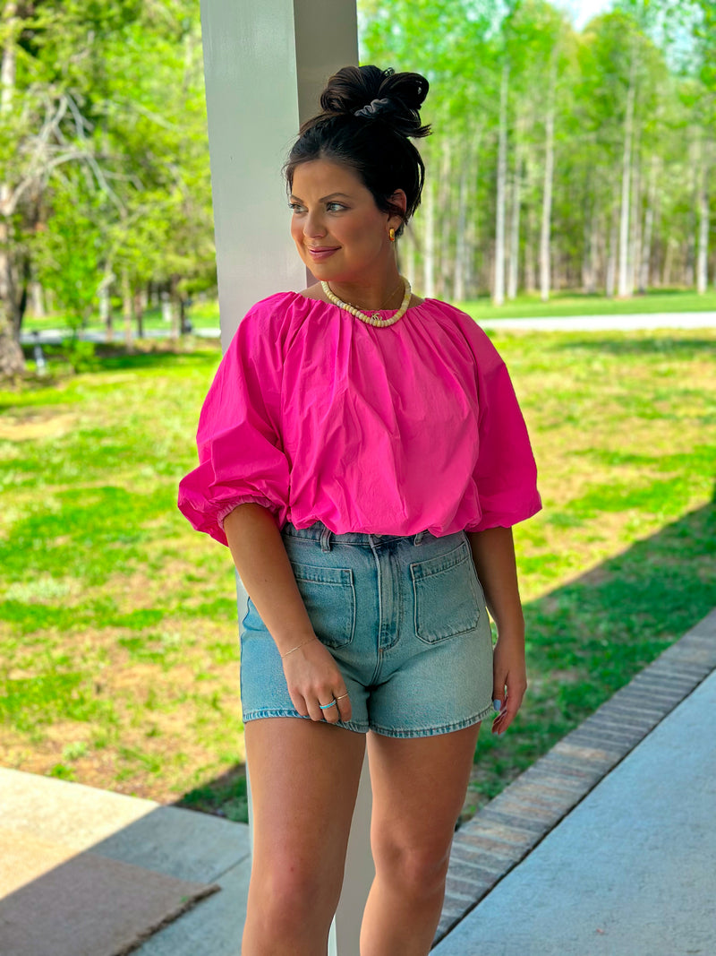 Georgia Puff Sleeve Top - Pink