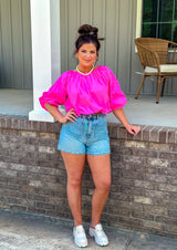 Georgia Puff Sleeve Top - Pink