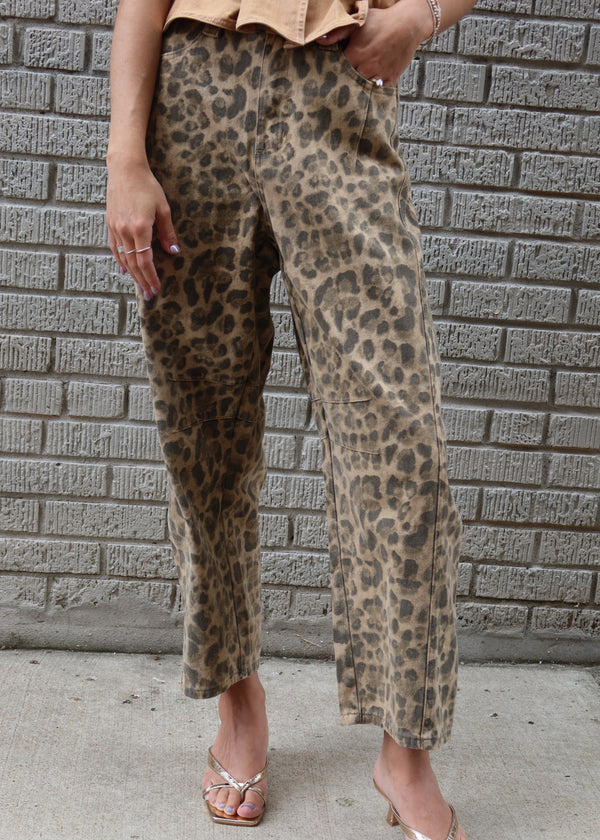 Leopard Barrel Pants - Brown