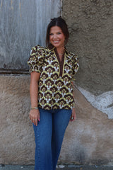 Abstract Floral Blouse - Brown