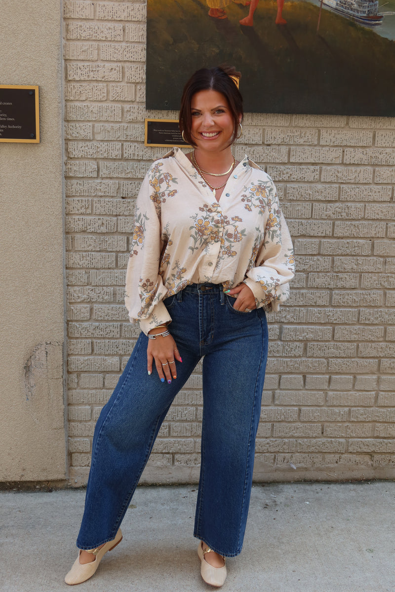 Karlie Floral Frame Top -  Ecru