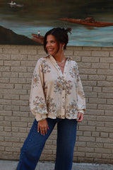 Karlie Floral Frame Top -  Ecru