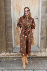 Nova Floral Midi Dress - Brown