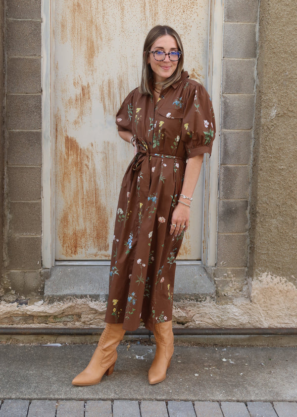 Nova Floral Midi Dress - Brown