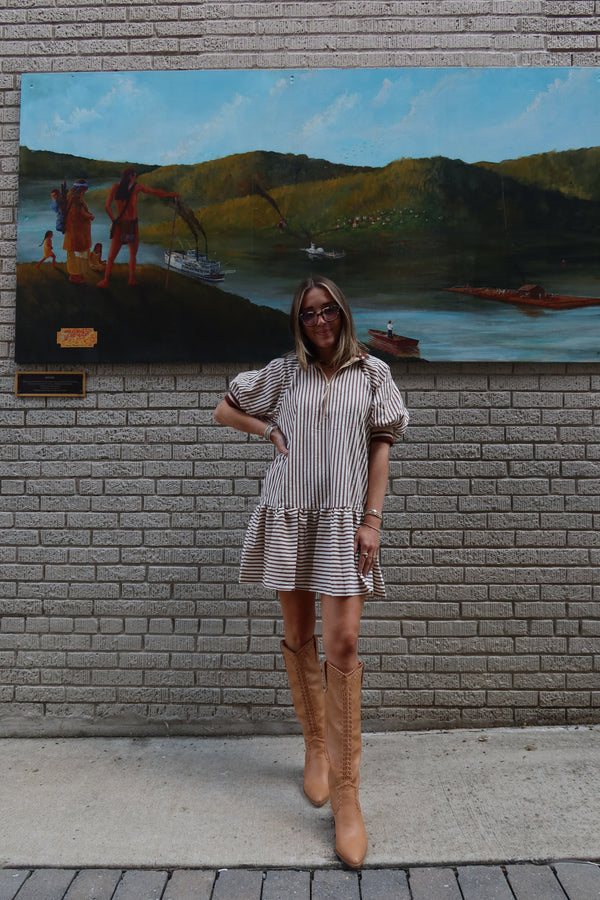 Classic Stripe Mini Dress - Caramel