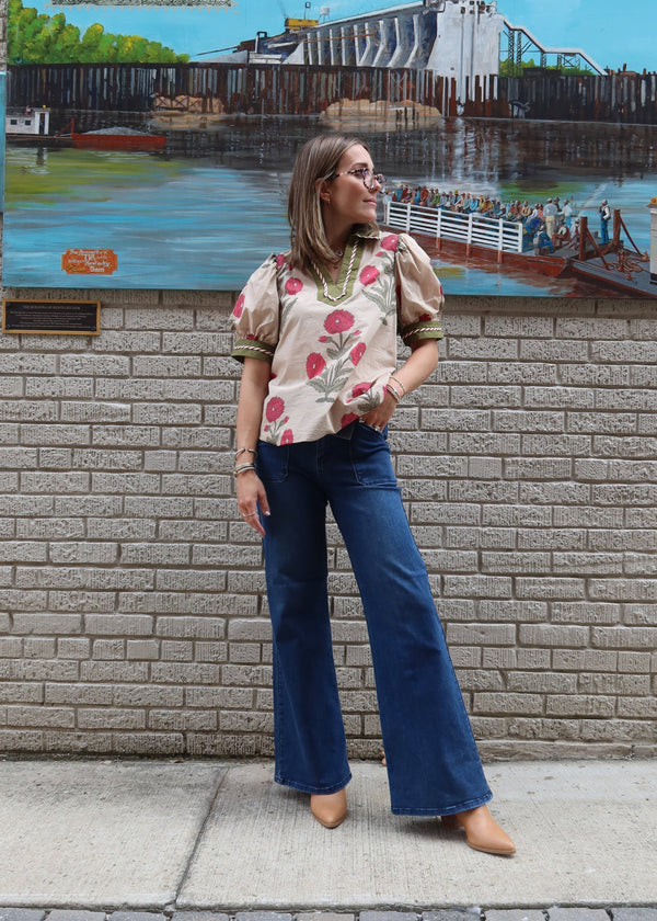 Erin Floral Top - Ecru