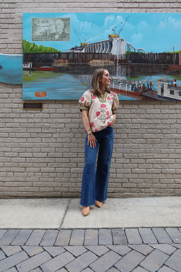 Erin Floral Top - Ecru