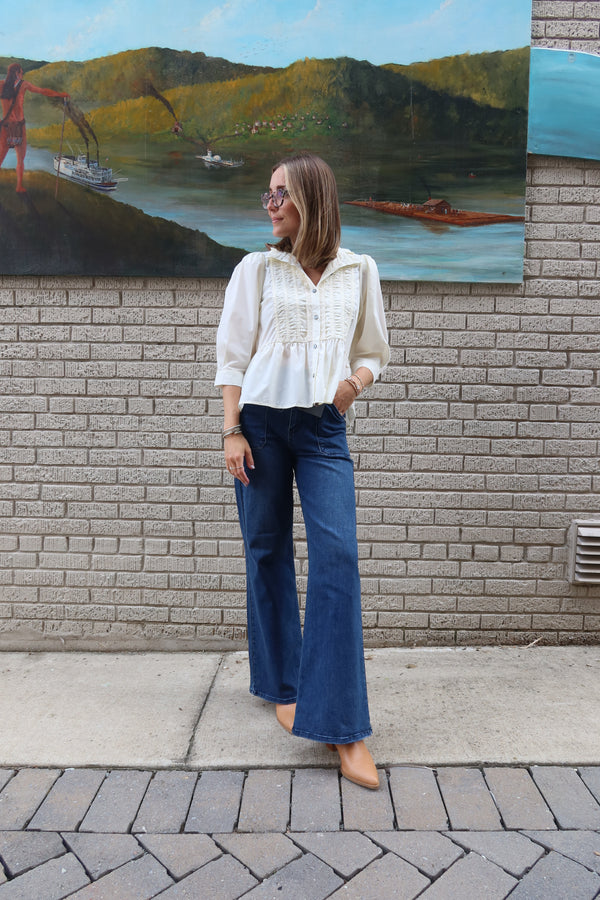 Lollie Lace Trim Blouse - Cream