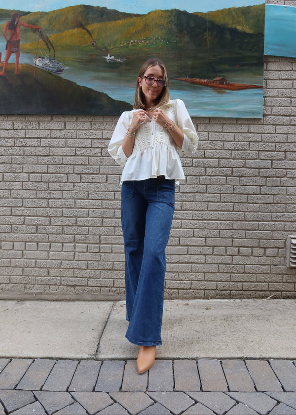 Lollie Lace Trim Blouse - Cream