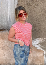 Stella Stripe Slub Tee - Cherry/White