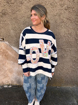 Love Letter Patchwork Sweatshirt - Navy/Ivory