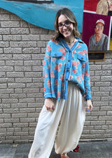 Fiona Thermal Shacket - Floral Denim