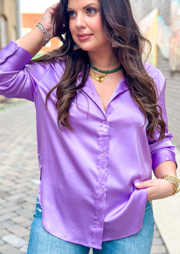 Springs In Satin Button Up - Lilac
