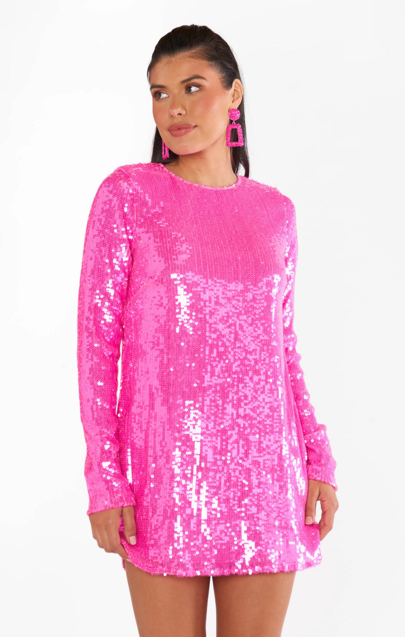MUMU : Maddison Mini Dress - Bright Pink Sequins