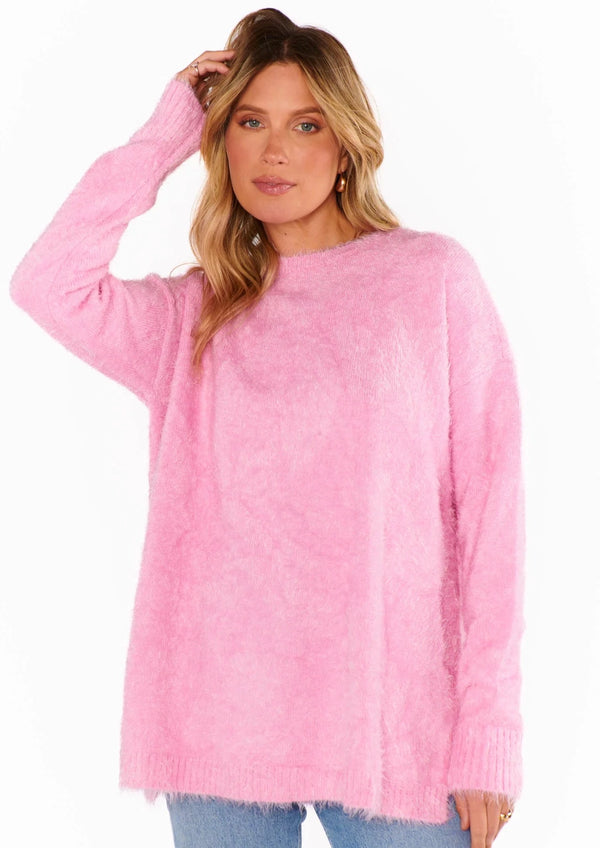 MUMU Bonfire Sweater - Pink Fuzzy Knit