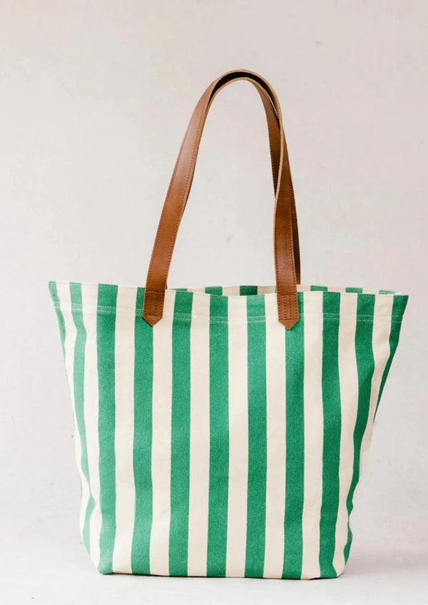 ABLE: Mandrell Canvas Tote - Green Cabana Stripe