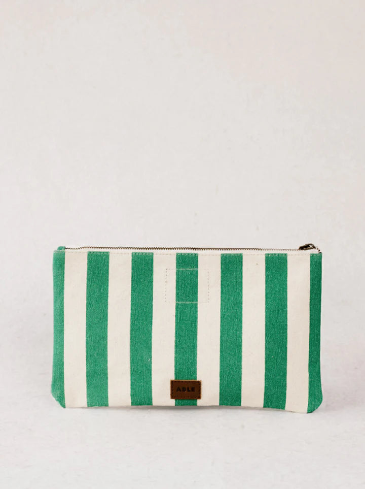 ABLE: Marlow Canvas Clutch - Green Cabana Stripe