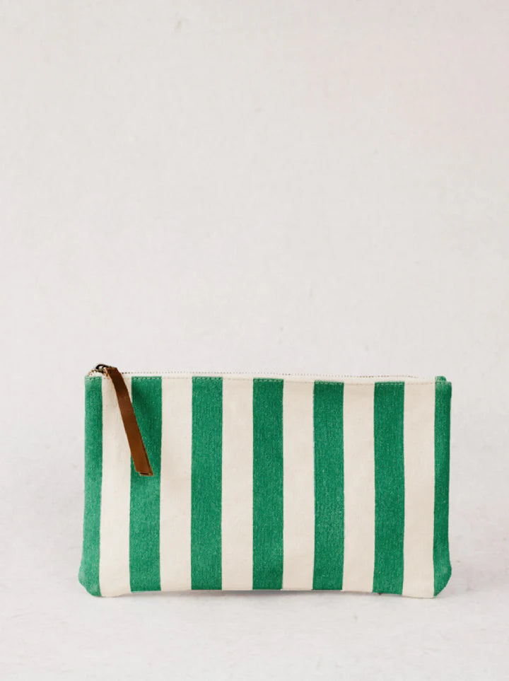 ABLE: Marlow Canvas Clutch - Green Cabana Stripe