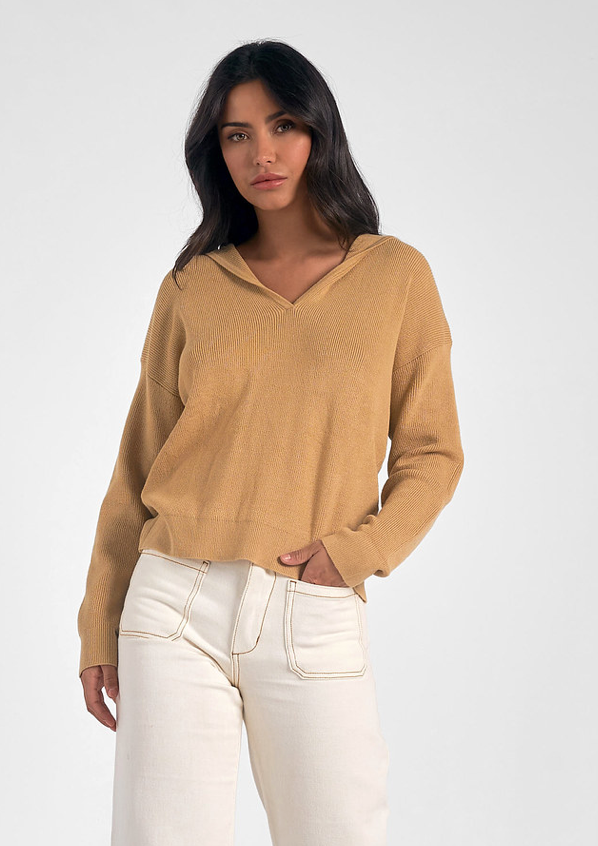 Elan: Zenna Hooded Sweater - Tan