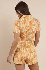 Sunset Beauty Zip Front Belted Romper - Multi