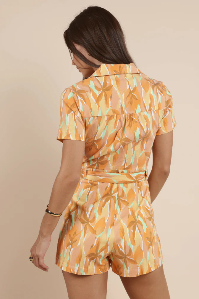 Sunset Beauty Zip Front Belted Romper - Multi