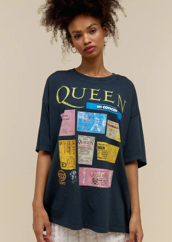 DAYDREAMER Queen Ticket Collage O/S Tee - Vintage Black