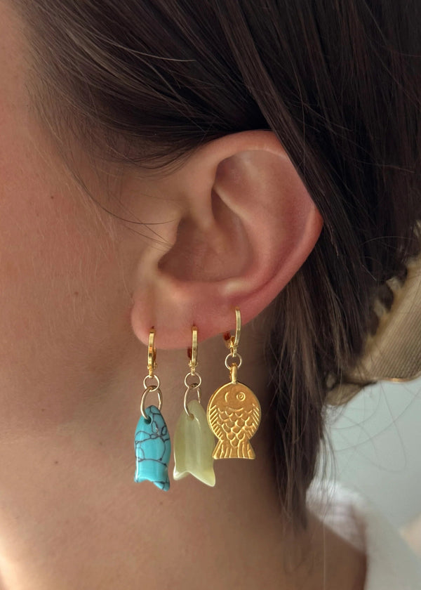 ALV JEWELS | Lucky Fish Huggie Hoops - Turquoise Gemstone