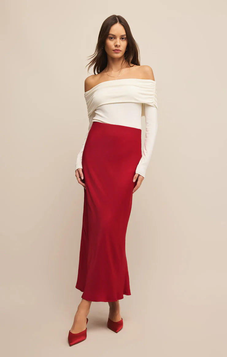 Z Supply Europa Poly Sheen Skirt - Haute Red