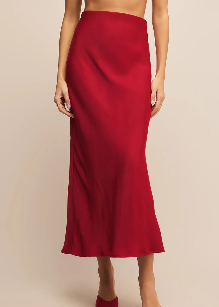 Z Supply Europa Poly Sheen Skirt - Haute Red