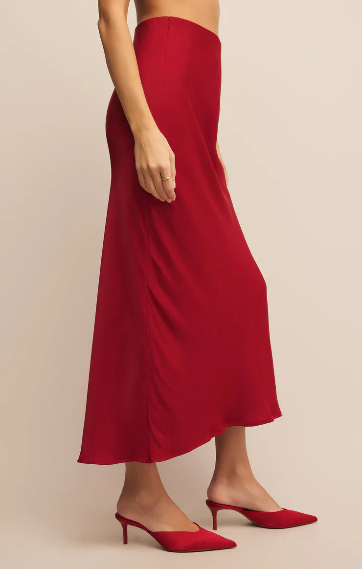 Z Supply Europa Poly Sheen Skirt - Haute Red