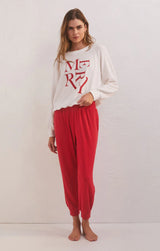Z Supply Holly Pointelle Jogger - Red Cheer