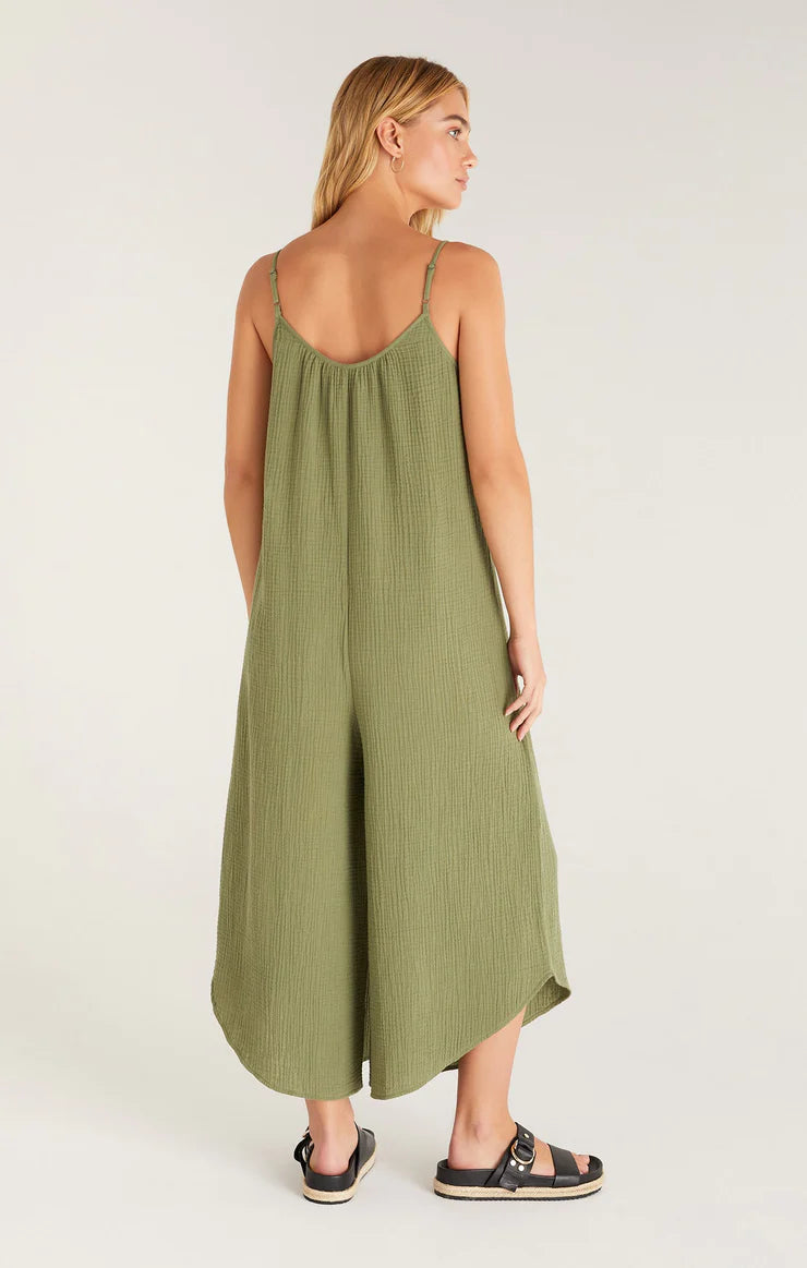 Z Supply: The Flared Gauze Jumpsuit Olive Branch