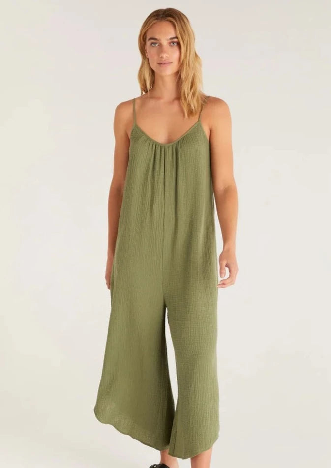 Z Supply: The Flared Gauze Jumpsuit Olive Branch
