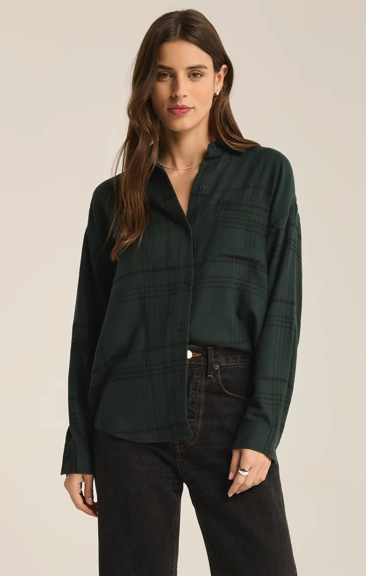 Z Supply River Plaid Button Up - Cypress Green