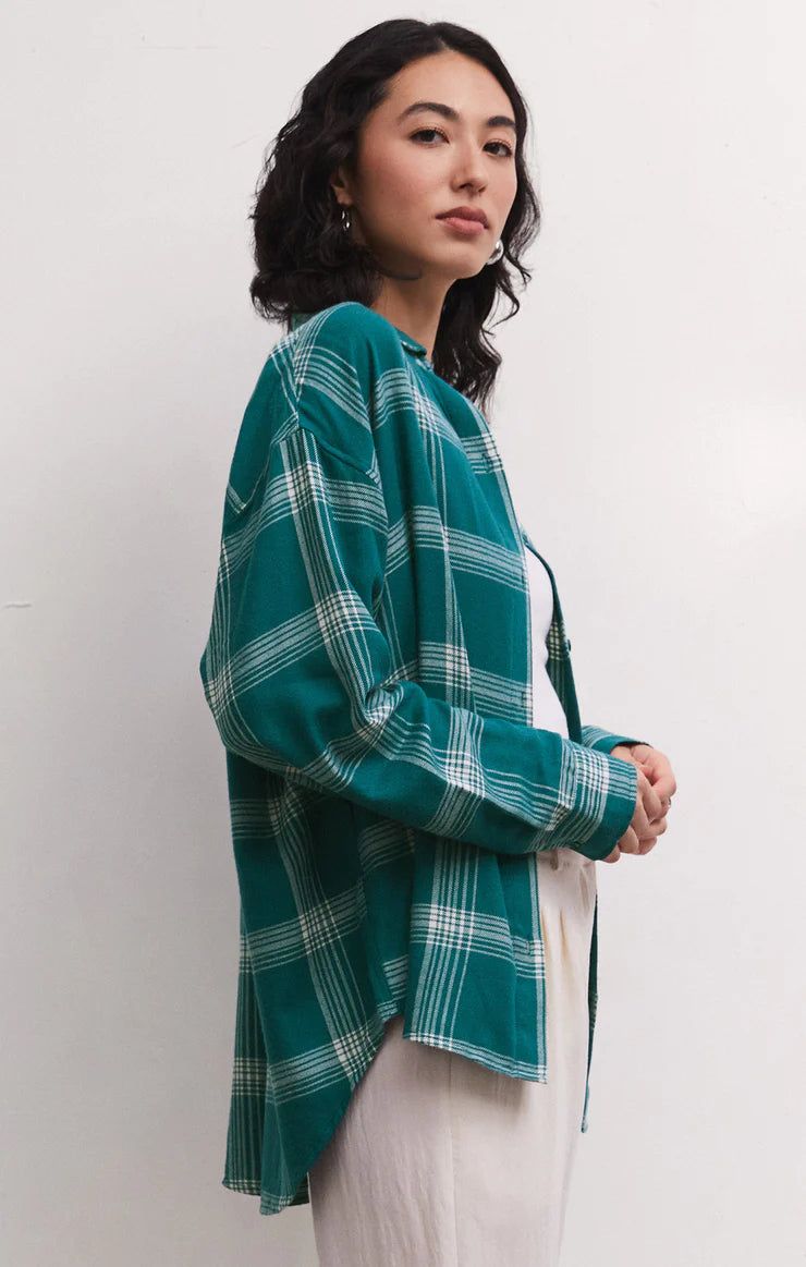 Z Supply River Plaid Button Up - Mermaid