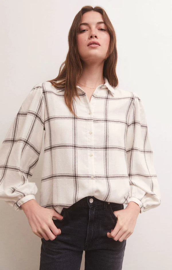 Z Supply: Overland Plaid Blouse - Sandstone