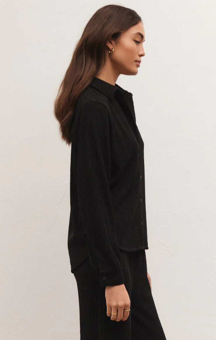 Z Supply Lyrical Crinkle Knit Shirt - Black