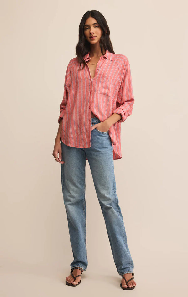 Z Supply | Perfect Linen Striped Top - Persimmon